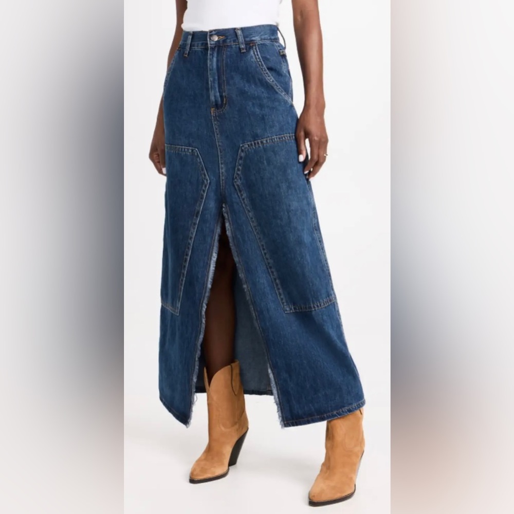 Moon River front slit denim midi skirt